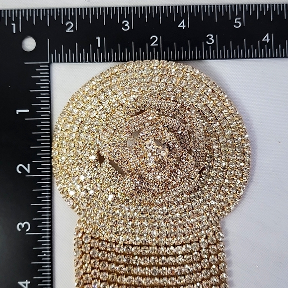 Large Statement Rose Flower Brooch Pin Yellow Gold Rhinestone Fringe New - Picture 12 of 13